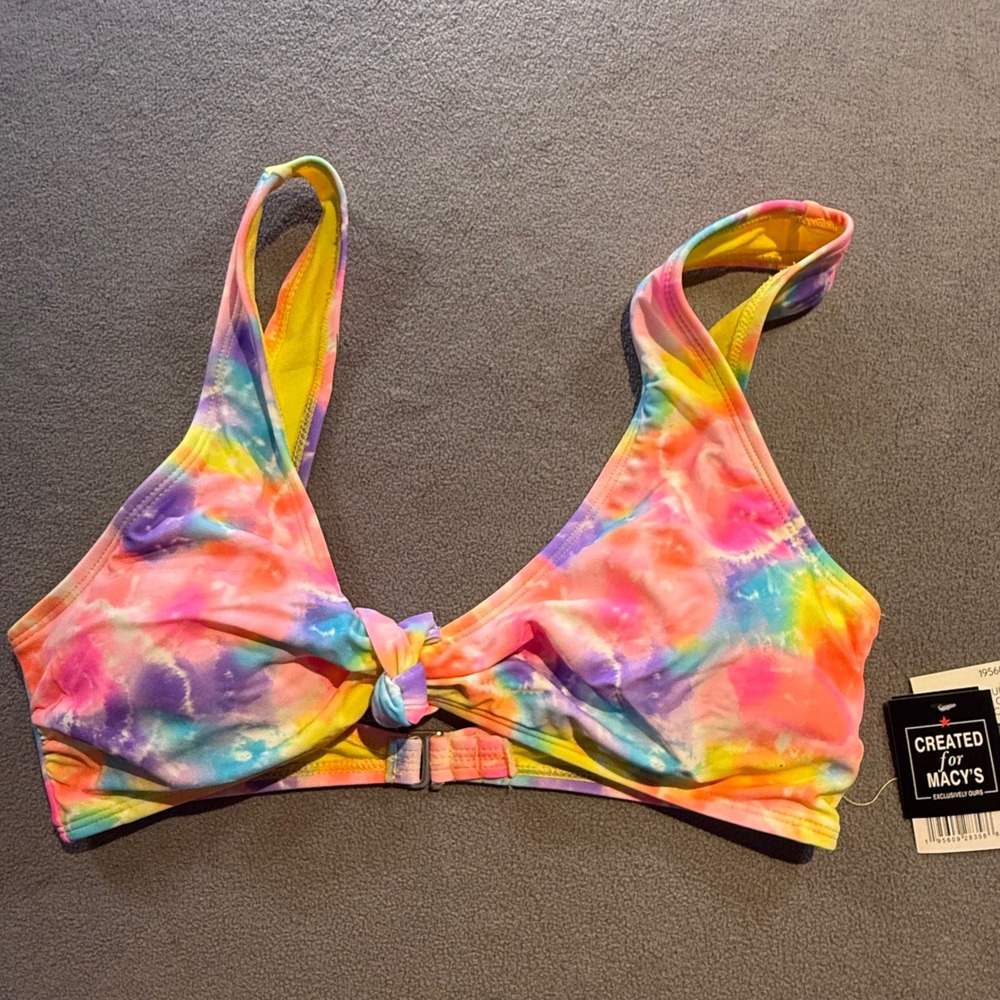 California Waves Tie Dye Knot Bralette Bikini Top Multi Color XL CW22215T